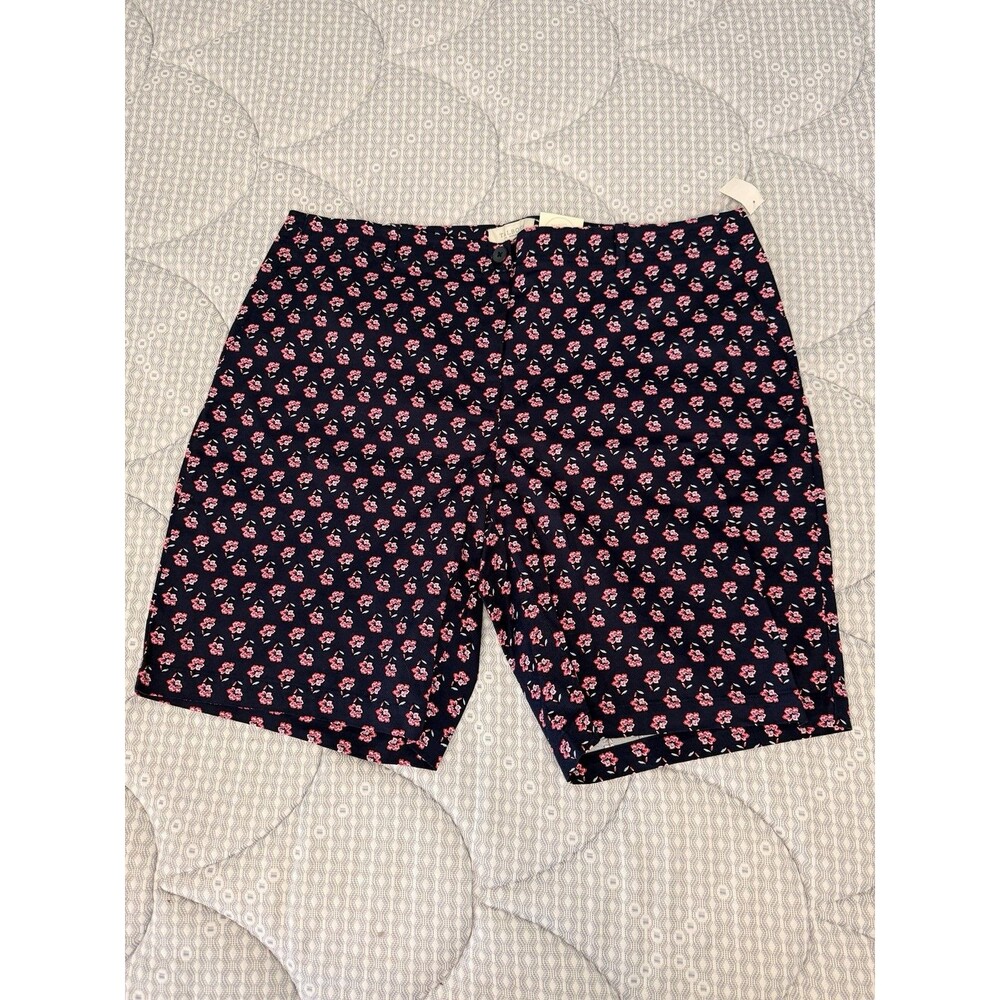Talbots Simply Flattering Bermuda Shorts Womens 22W Short 10.5" Navy Pink Floral